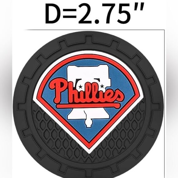 MLB Philadelphia Phillies car cup Coasters in black Set of 2 NWT - Picture 2 of 6